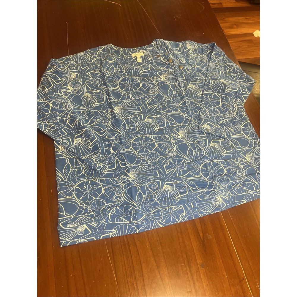 D&Co‎ Active Blue Seashells Print 3/4 Sleeve Tunic Round Neck Shirt 3X